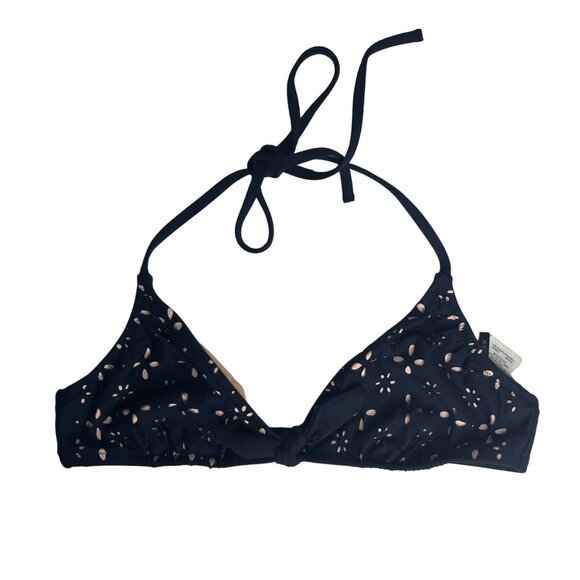 J Crew Bikini Swim Top Womens Medium Blue Cutouts Tie Neck Lined - Picture 1 of 8